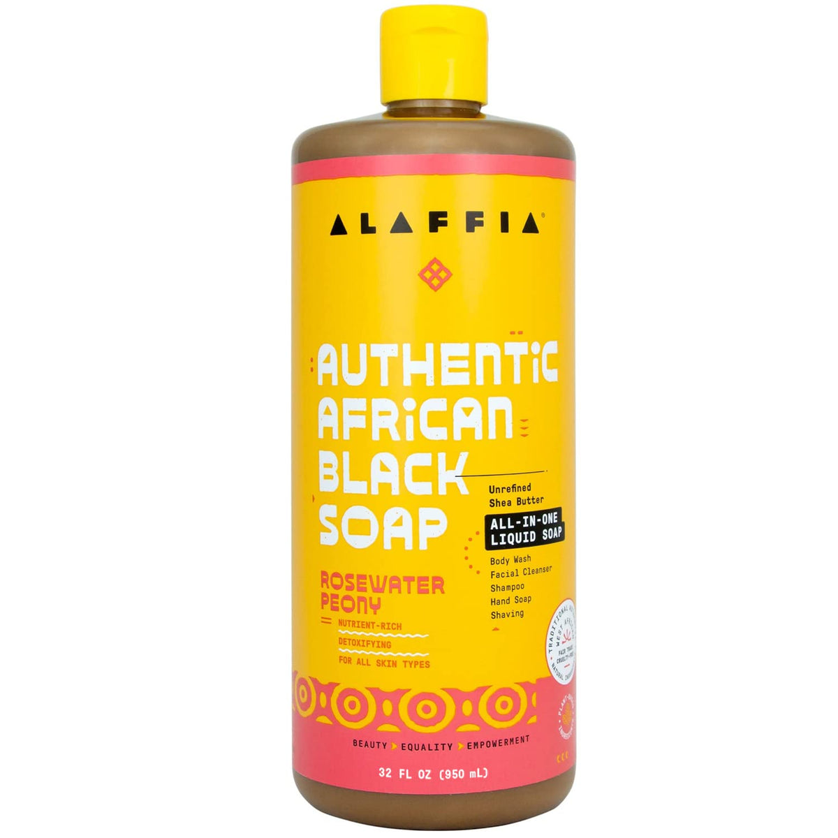 Alaffia African Black Soap - All-In-One Face & Body Wash, Shampoo & Shaving Soap, 32 Fl Oz