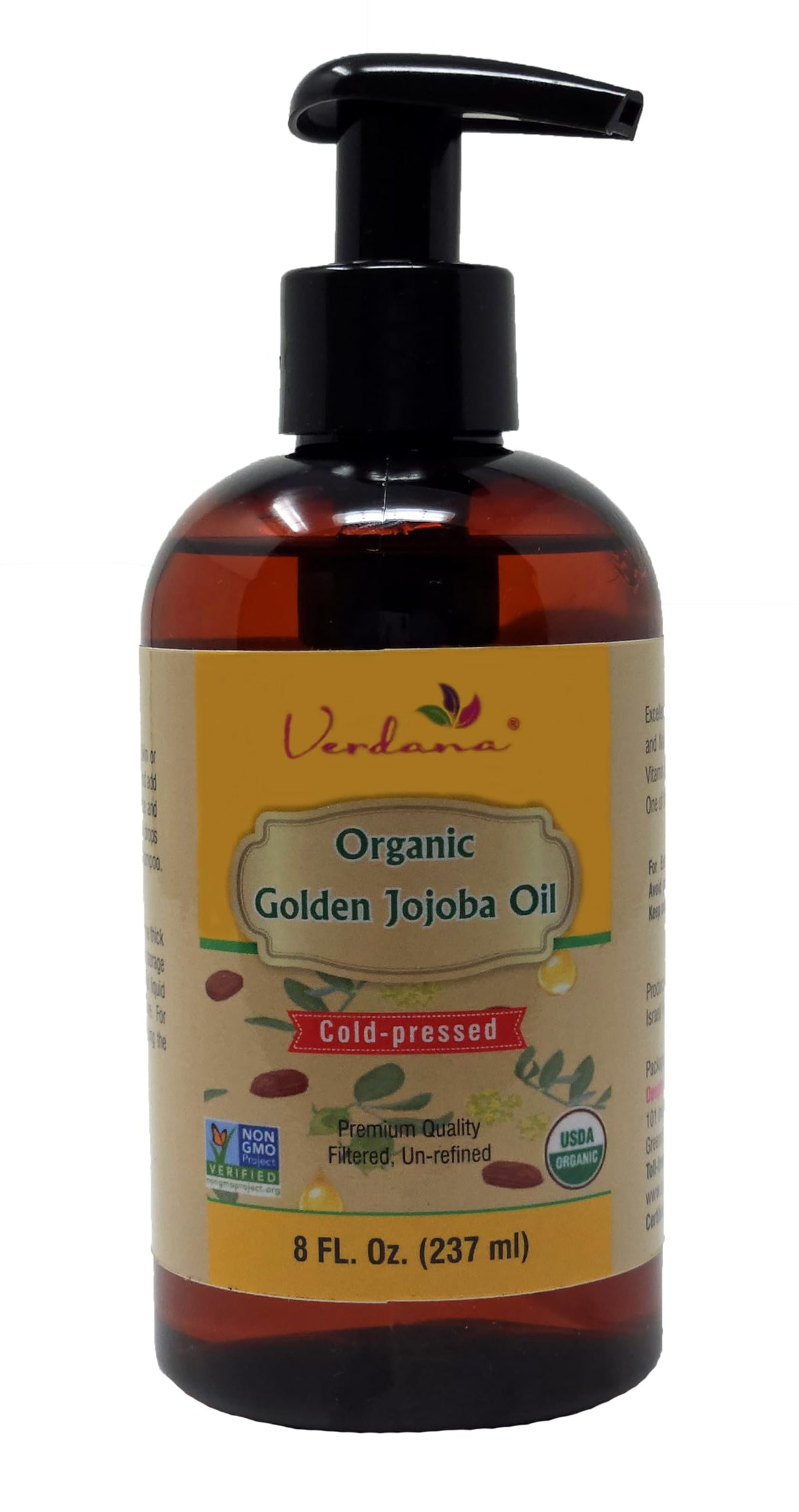 Verdana Organic Golden Jojoba Oil - 8 Fl Oz - Cold Pressed, Unrefined, Non-Gmo, Moisturizing