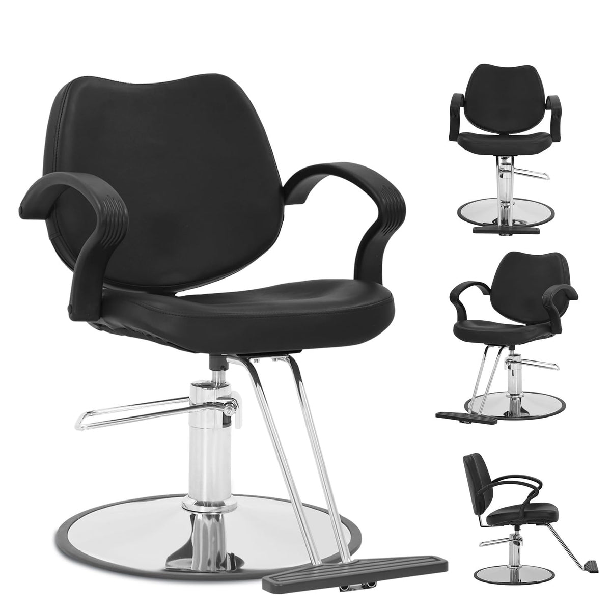 Ruesleag Black Barber Chair - Heavy Duty Hydraulic, 360° Swivel, Ergonomic Salon Chair