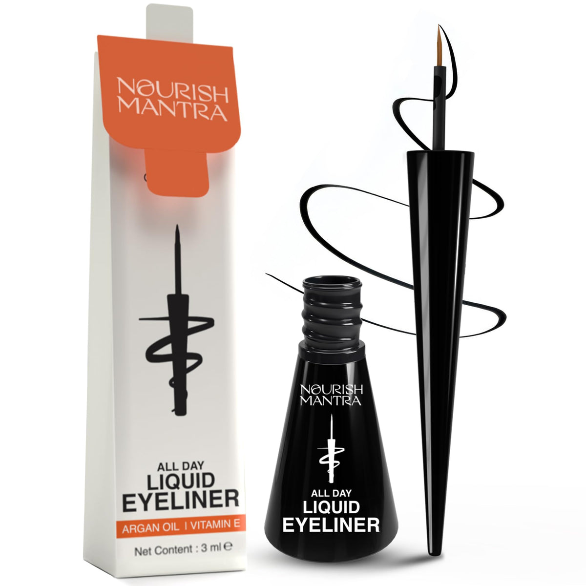 Nourish Mantra All-Day Liquid Eyeliner 3Ml - Waterproof, Smudge Proof, Matte Black Finish