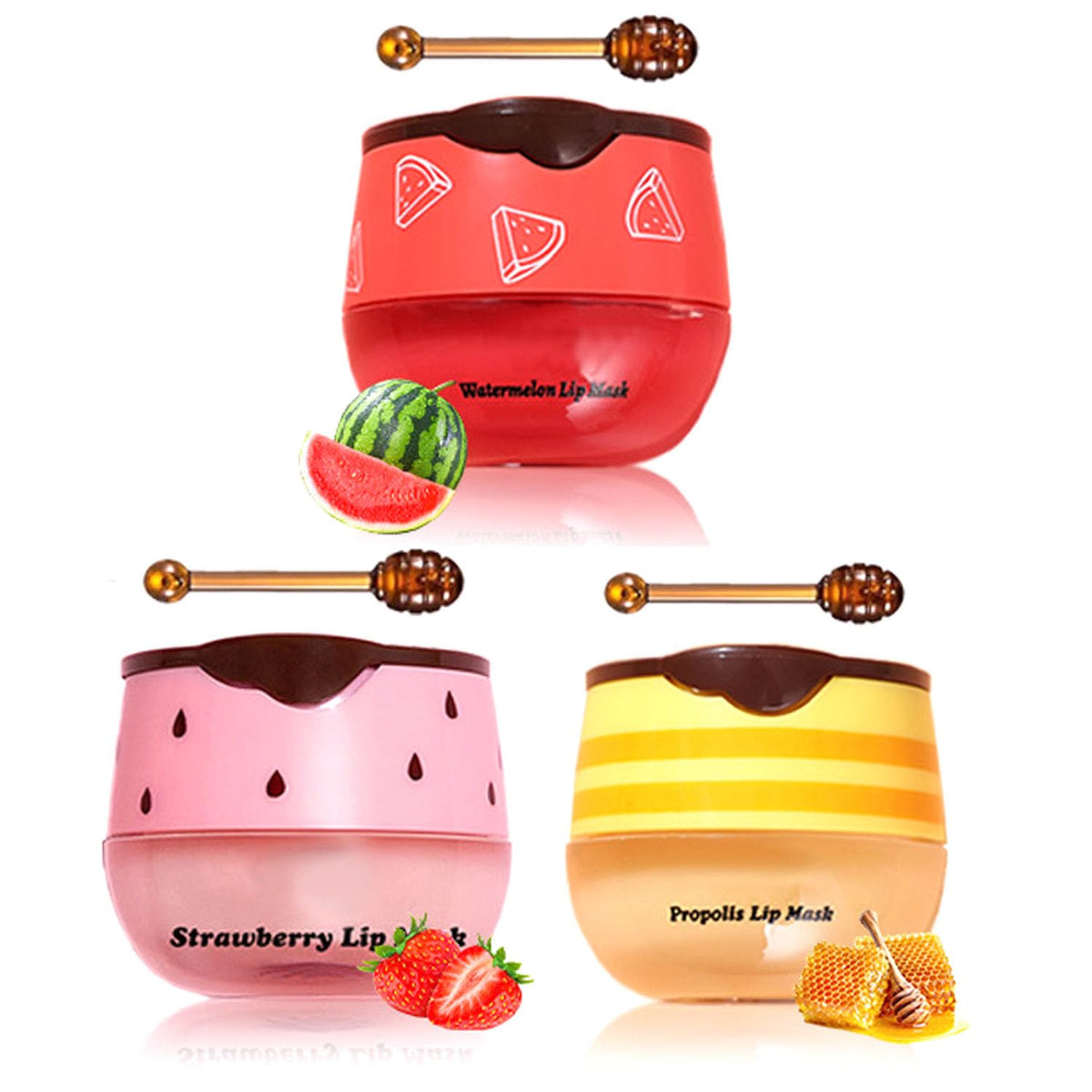 Onmylovin 3Pcs Lip Balm Set - Honey, Strawberry & Watermelon, Hydrating Lip Mask & Exfoliator