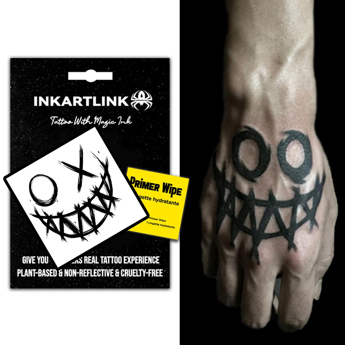 Inkartlink Smiley Face Semi Permanent Tattoos - Waterproof, Cruelty-Free Halloween Party Tattoos