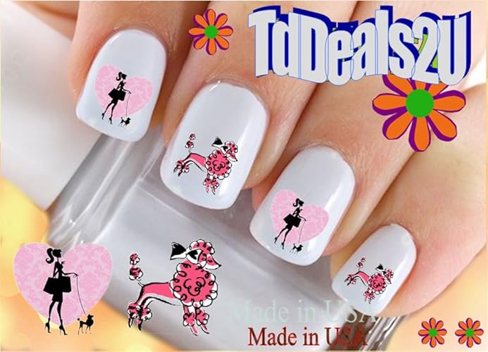 Hipzysticky Poodle Nail Decals - Pink Waterslide Art For Diy Manicure - Salon Quality Accessories