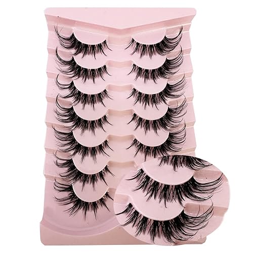 HBZGTLAD 7 Pairs 3D Mink Lashes, Natural Look Fluffy Cat Eye, Clear Band, Wispy Fake