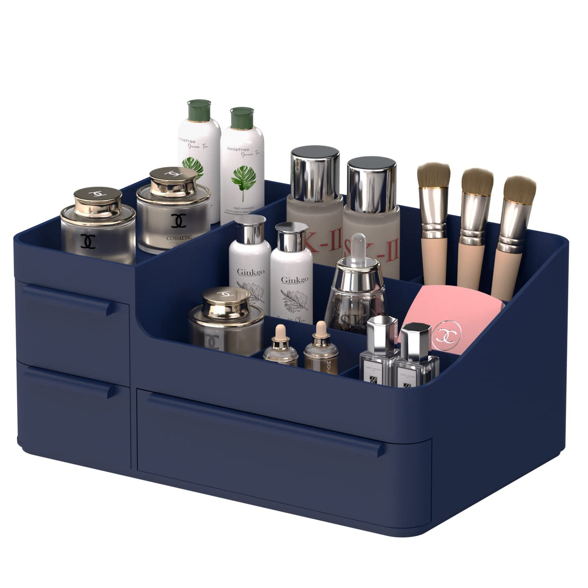 Chancetsui Blue Makeup Organizer With Drawers - Vanity & Bathroom Cosmetics Display Case