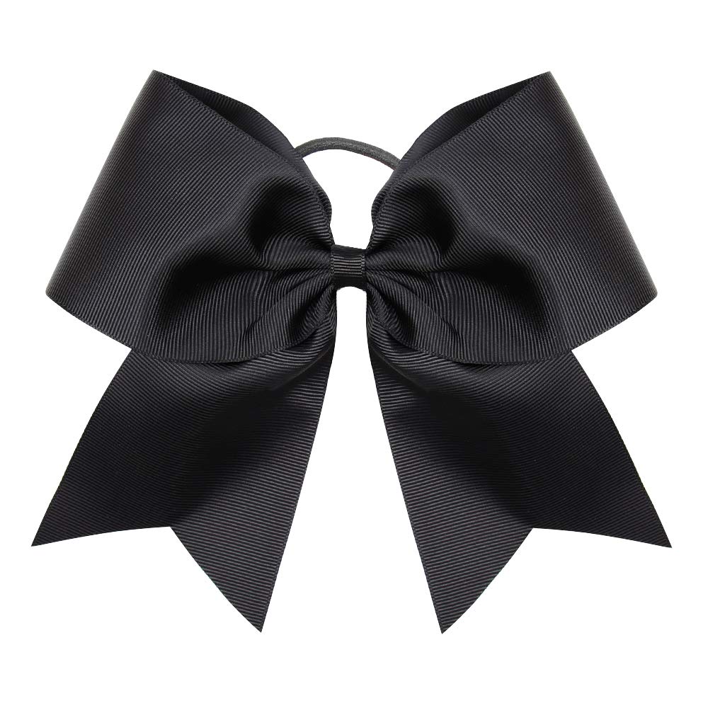 OAOLEER 8&quot; Jumbo Cheer Bow for Girls, Black Elastic Ponytail Holder, Handmade Hair Accessory