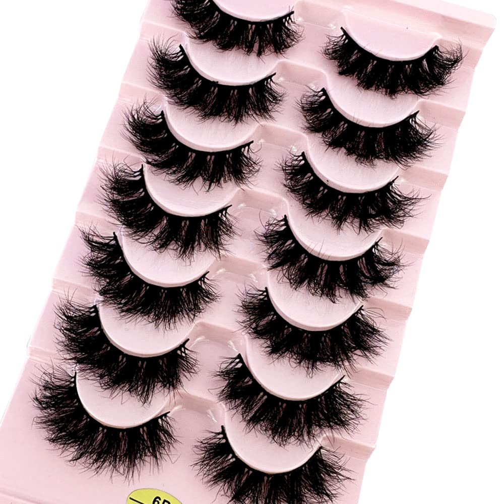 HBZGTLAD 7 Pairs 3D Mink Lashes, Fluffy Cat Eye, Clear Band, Natural Look, Wispy