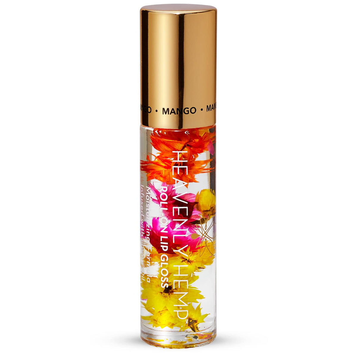 Blossom Hemp Therapeutic Roll-On Lip Gloss With Real Flowers, 0.20 Fl Oz, Mango Scent