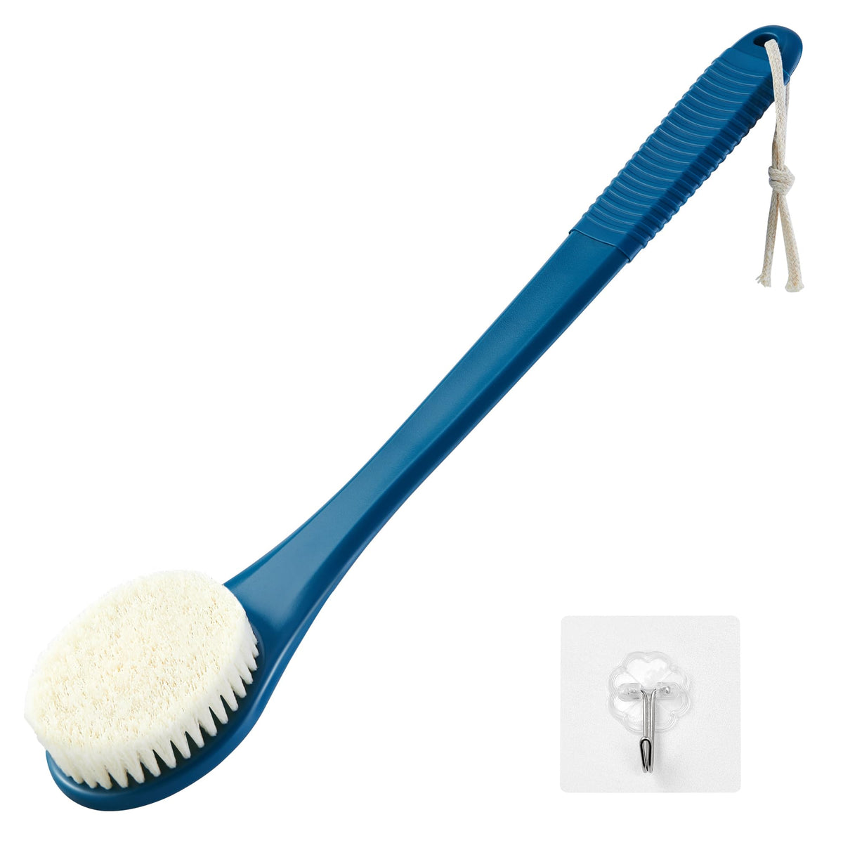 Vanzavanzu Navy Blue Back Scrubber - Long Handle Shower Brush For Men & Women, Exfoliating, Non-Slip