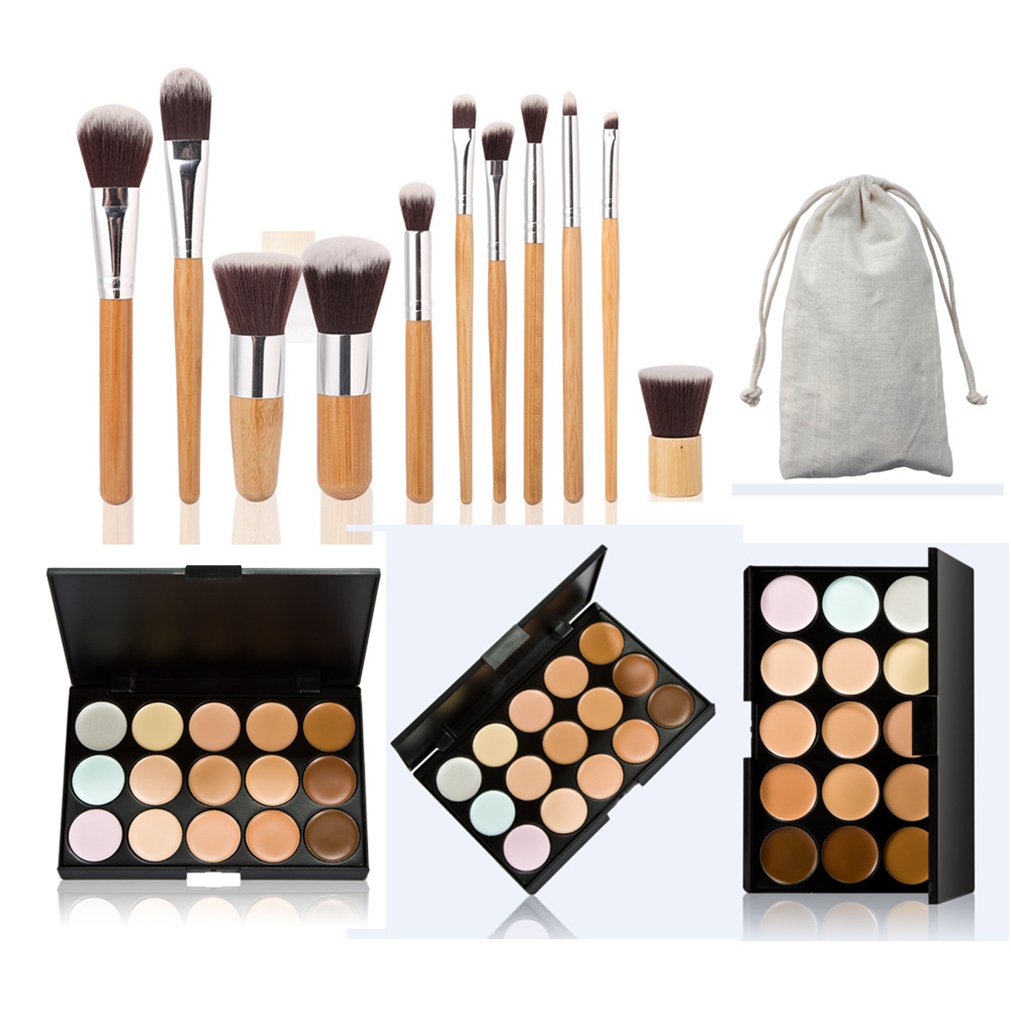 Fantasyday 15 Colors Cream Contour Concealer Palette & 11 Brushes For Dark Circles & Blemishes