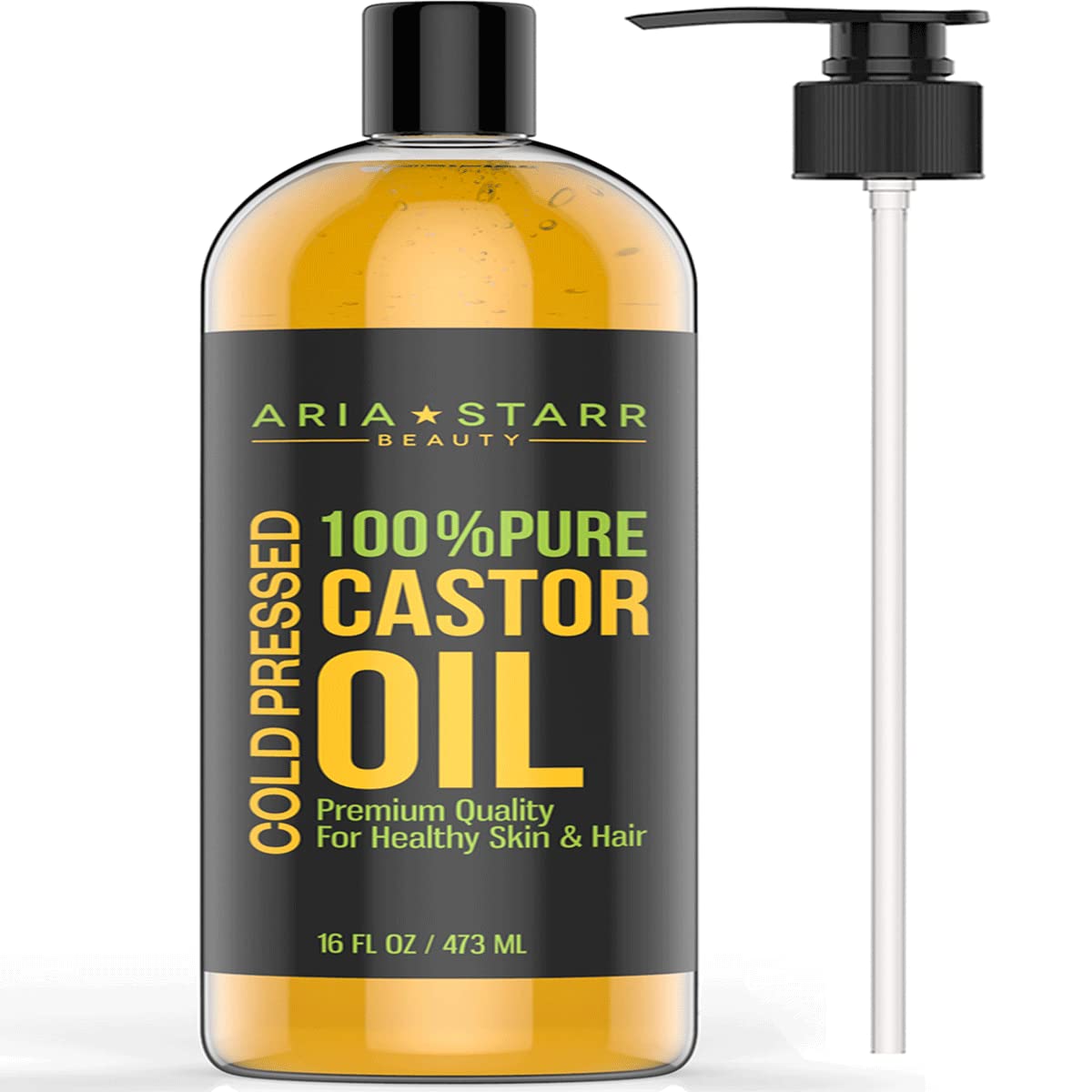 Aria Starr Castor Oil Cold Pressed 16 FL OZ - 100% Pure Hair Growth & Skin Moisturizer