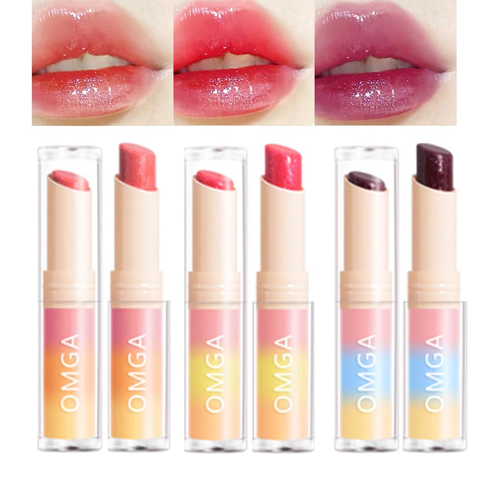 Aderier Color Changing Lip Balm Set - 3 Pcs Vegan Lipstick In Peach Pink, Strawberry Red, Grape Violet Gin