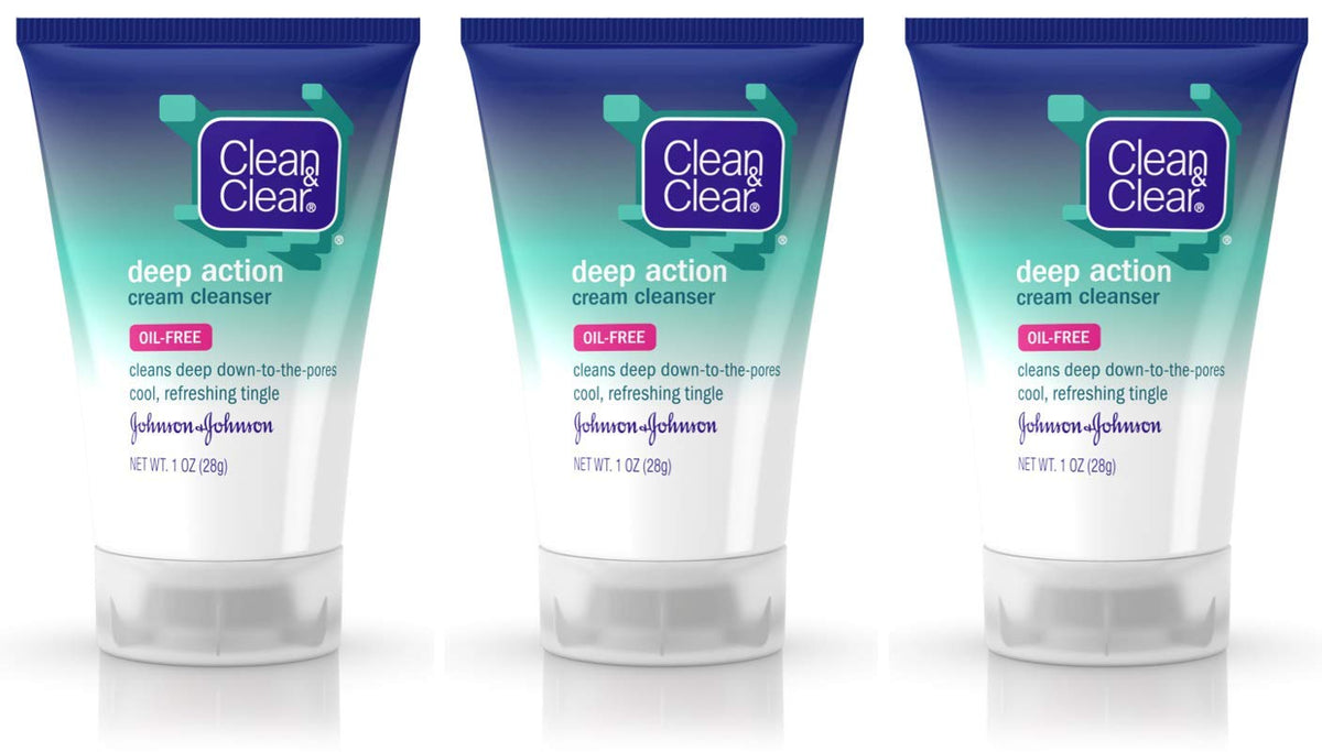 Clean & Clear Deep Action Cream Cleanser, Oil-Free, 1 Oz Travel Size, Pack Of 3