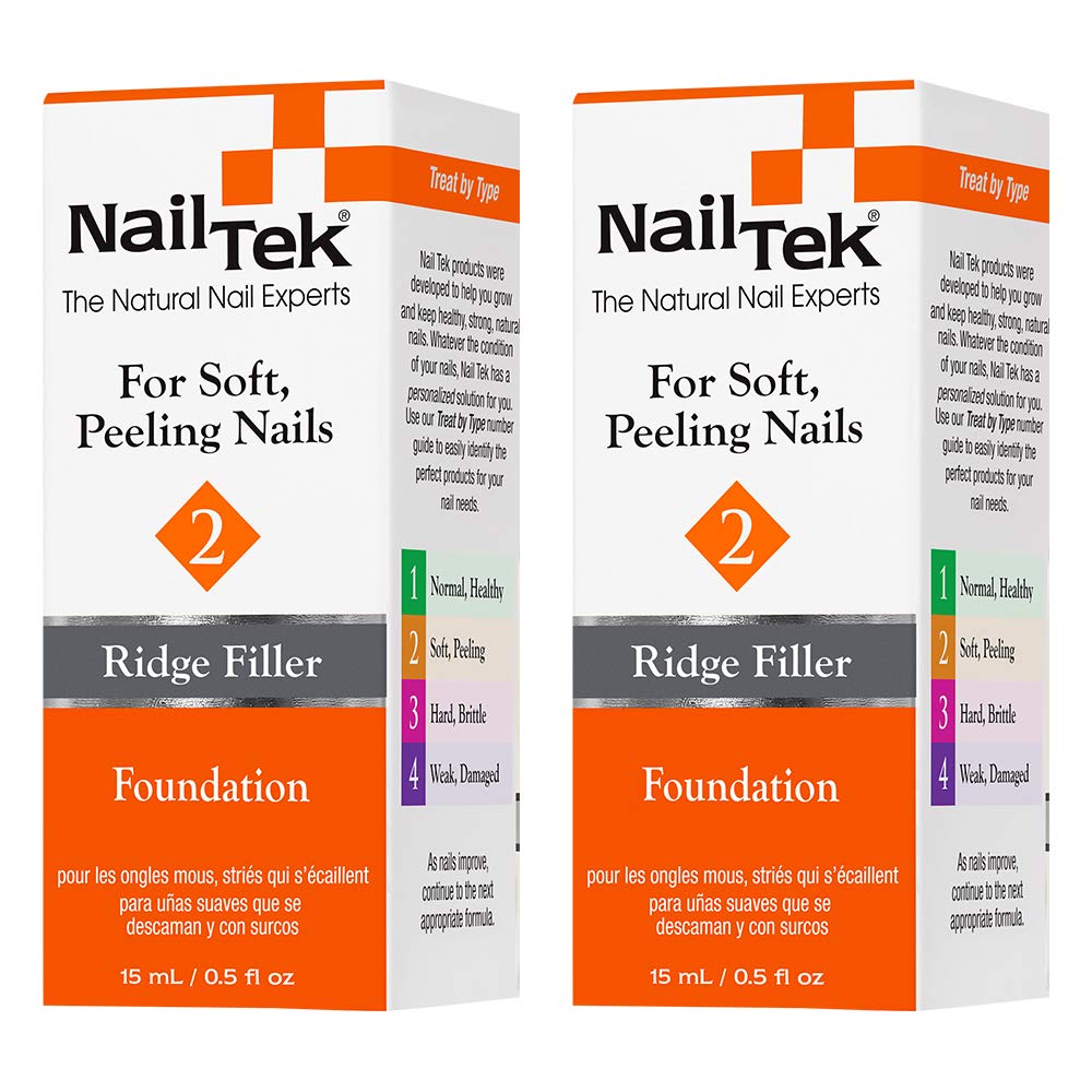 Nail Tek Foundation 2 Ridge Filling Base Coat For Soft Peeling Nails, 0.5 Oz, 2-Pack