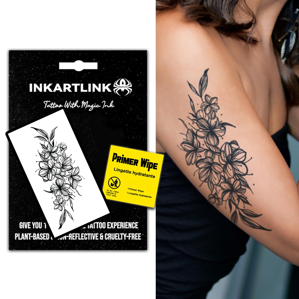 Inkartlink Waterproof Semi Permanent Tattoo - 15-Day Flower Design For Women, Exquisite Packaging