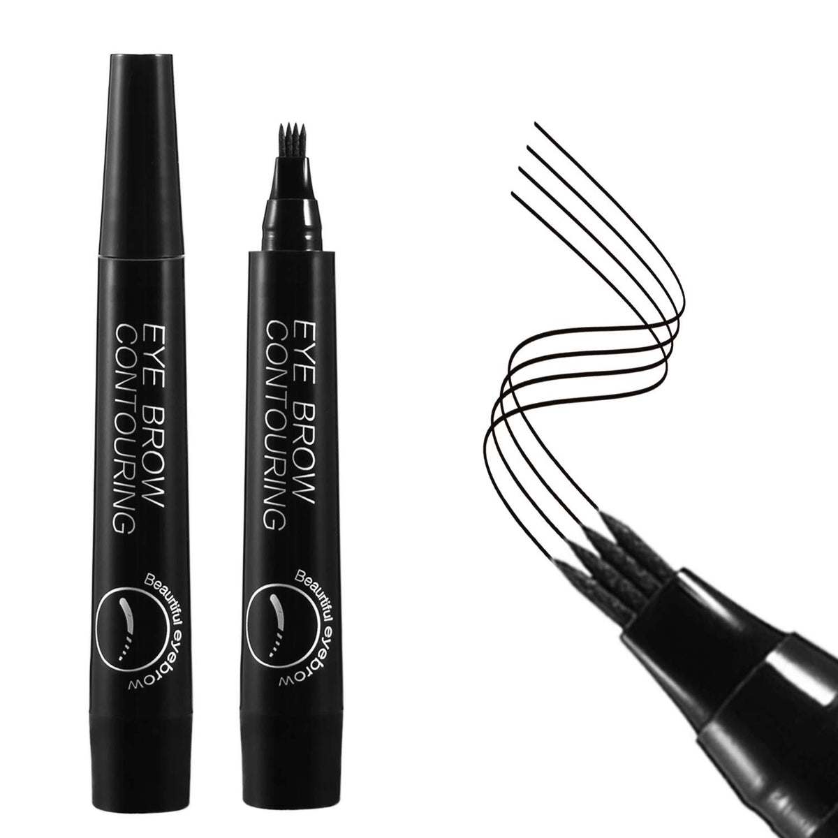 Boobeen Waterproof Eyebrow Pen - Jet Black Microblading Pencil With Micro-Fork Tip Applicator