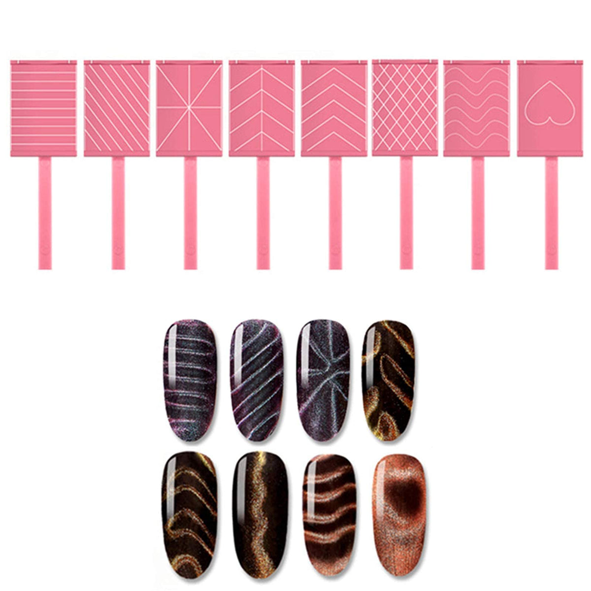 Ideal Swan 8 Pack Magnet Nail Art Polish Tool Set - 3D Gel Cat Eye For Diy & Salon Use