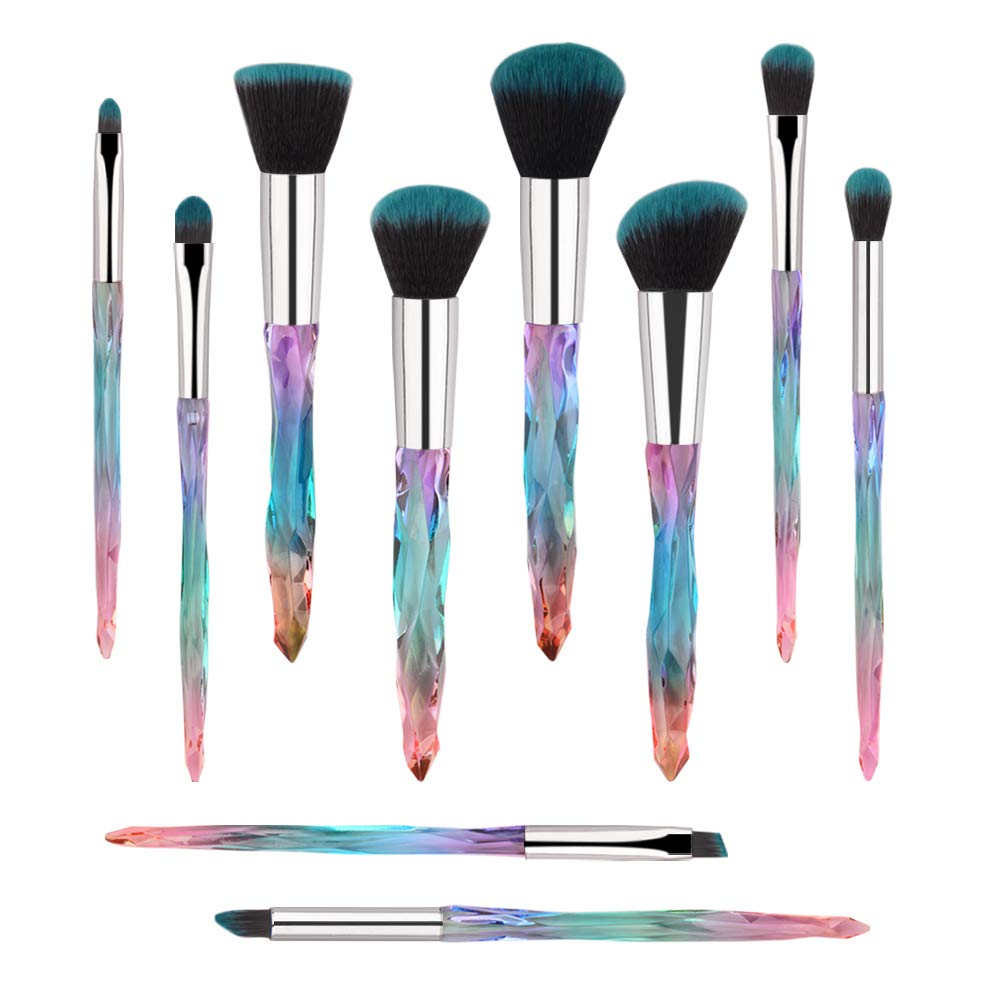 G-Texnik 10PC Makeup Brush Set - Professional Colorful Brushes for Face & Eyes, Blue Handles