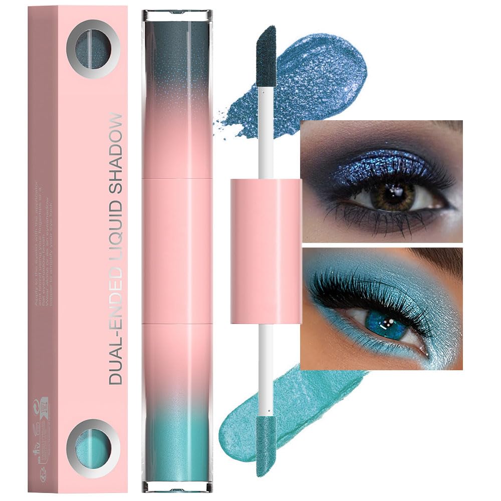 Evpct Dual-Ended Shimmer & Glitter Eyeshadow - Waterproof, Long Lasting, 05# Night Blue & Cyan