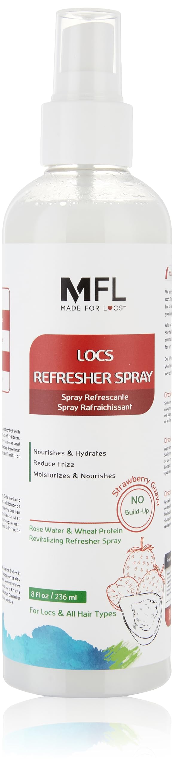 Mfl Made For Locs Vegan Rose Water Refresher Spray - 8 Oz Moisturizer & Deodorizer, Strawberry Guava