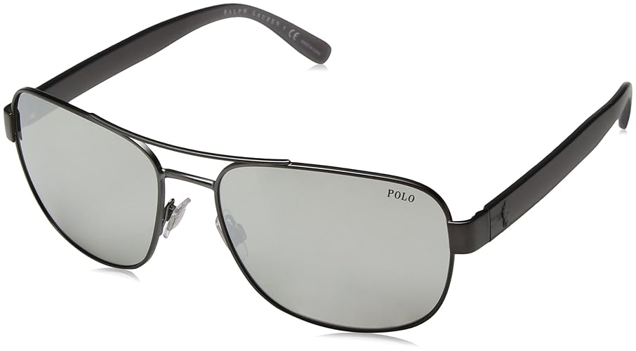 Polo Ralph Lauren Men'S Square Sunglasses, Matte Dark Gunmetal, 60Mm Mirrored Grey