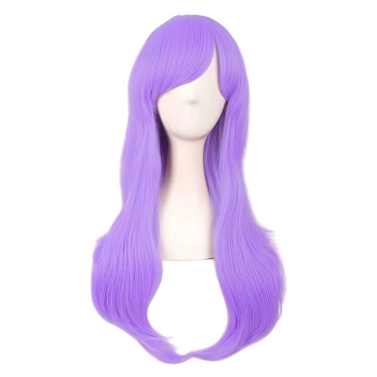 Mapofbeauty 28&quot; Light Purple Long Curly Side Bangs Cosplay Wig - Synthetic Fiber