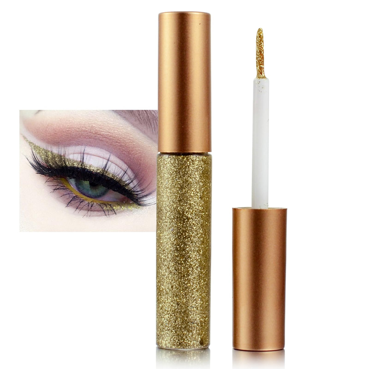 Rosarden Light Gold Glitter Eyeliner - Long-Lasting Waterproof Quick-Drying Metallic Liner