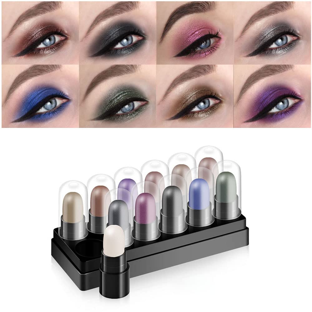 Bingbrush 12 Colors Glitter Gradient Eyeshadow Stick Set - Waterproof Shimmer Makeup, Bright Color