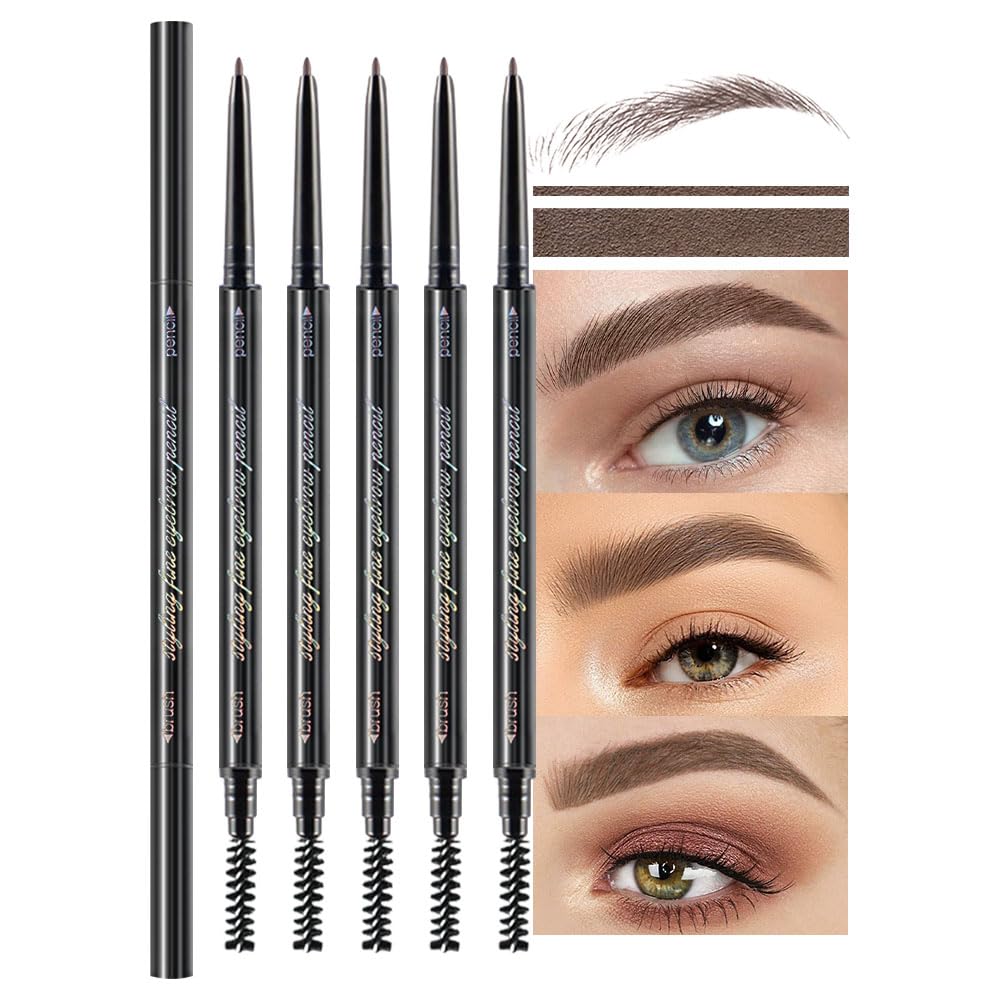 Wantuoluo 5 Pcs Waterproof Dual-Sided Fine Tip Eyebrow Pencils - Ultra-Fine Mechanical, Tea-5