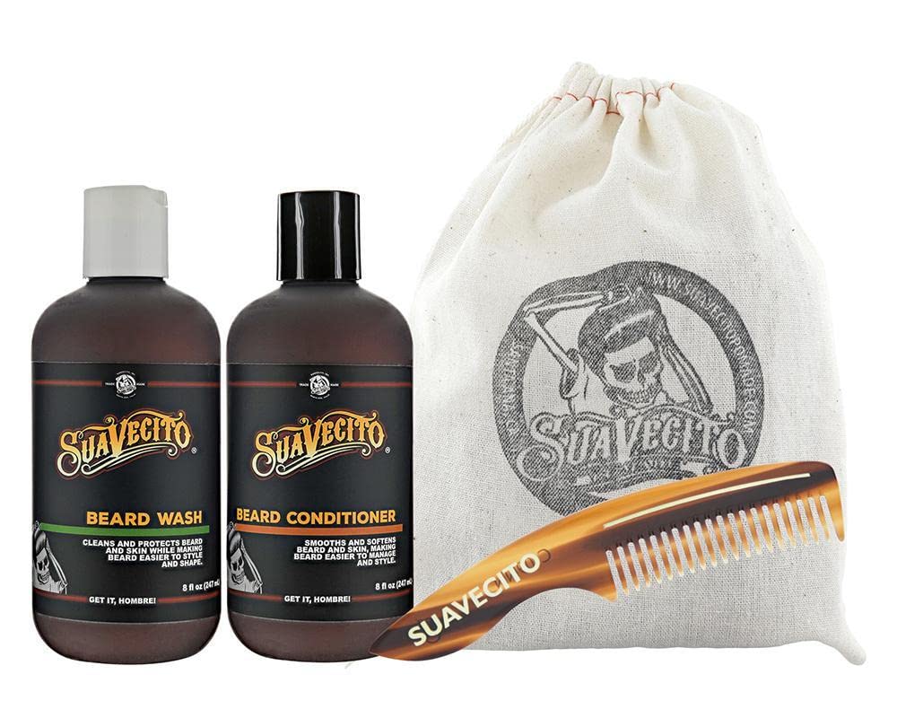 Suavecito Beard Wash Kit With Conditioner, Comb & Travel Bag - Avocado & Shea Butter, 8 Oz