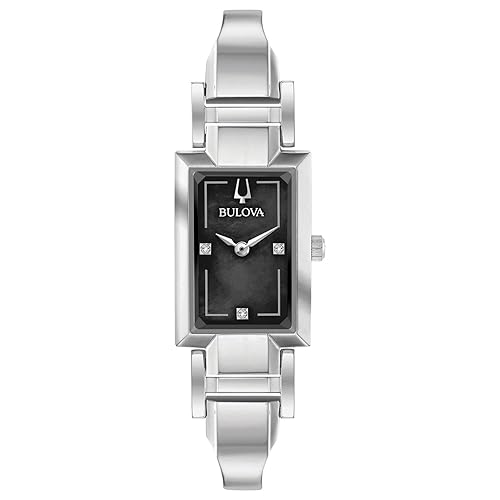 Bulova Ladies' Classic Diamond Dial Quartz Watch, Mother-Of-Pearl, Silver/Black, Rectangle