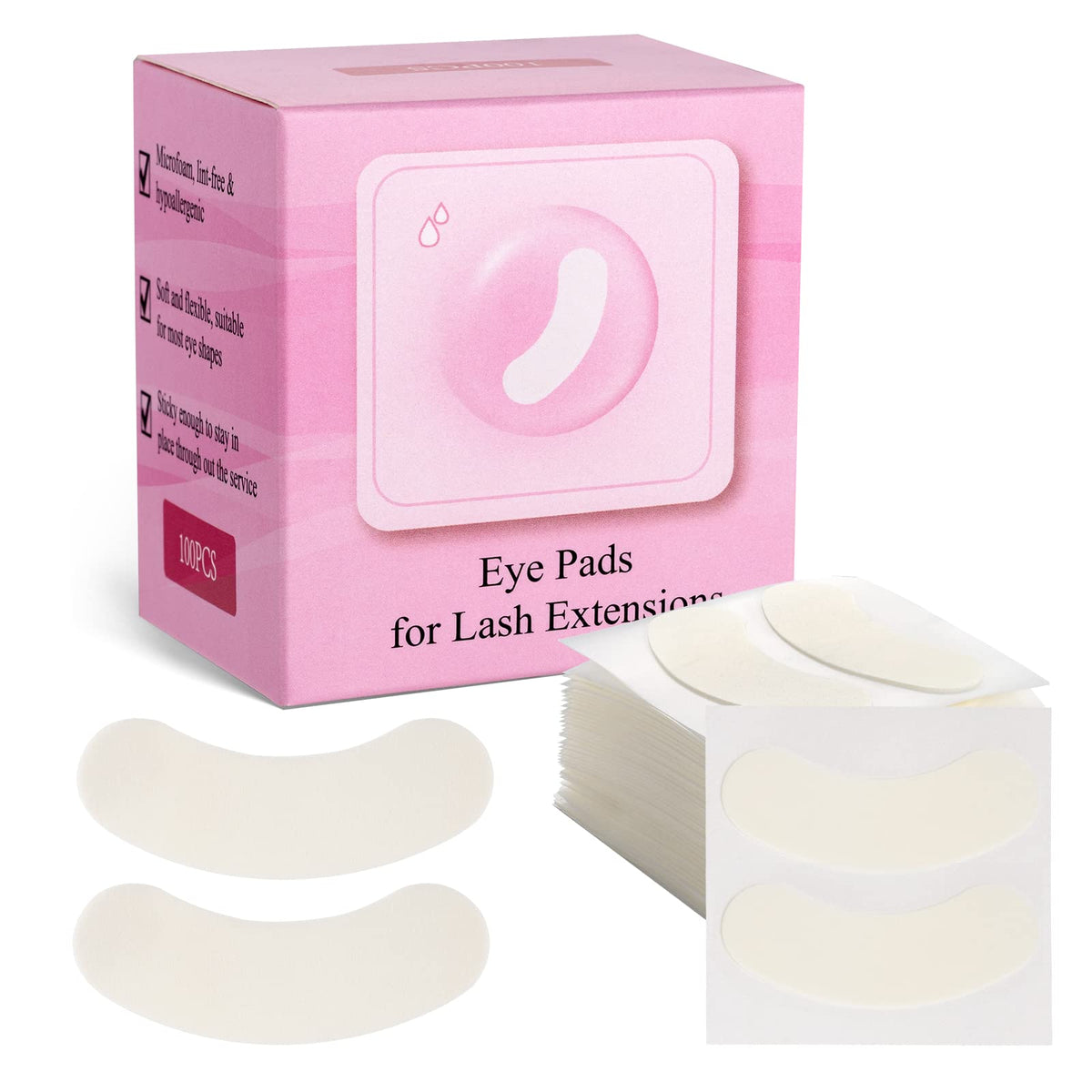 Miuffue 100 Pcs Foam Eye Pads For Lash Extensions - Hypoallergenic, Lint Free, No Tape Needed