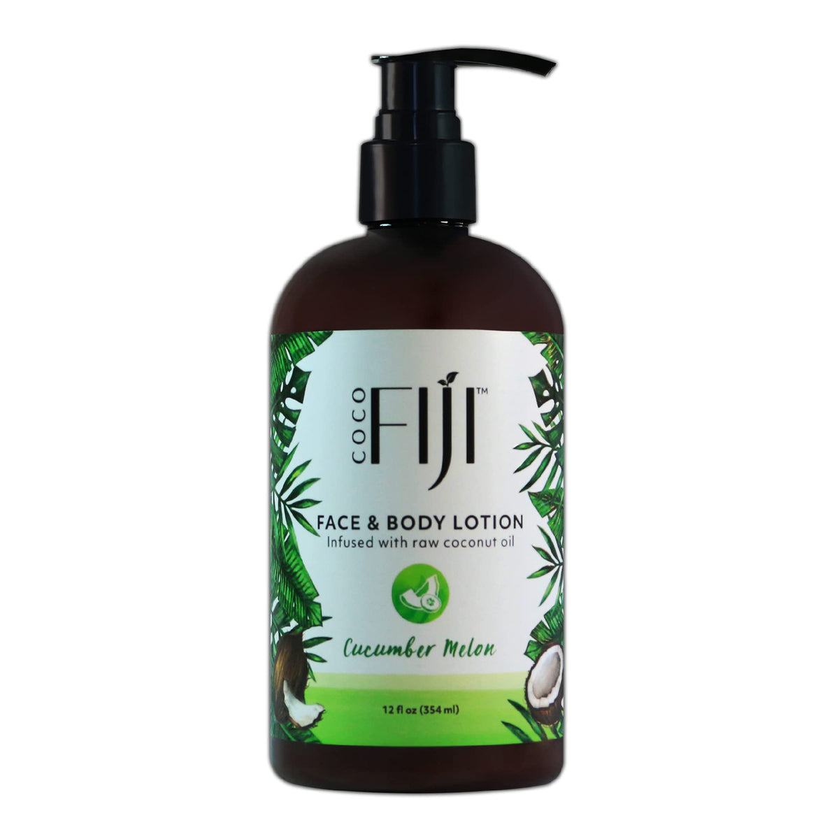 Organic Fiji Coconut Oil Lotion For Dry Skin - Cucumber Melon, 12 Fl Oz, Moisturizer For All Skin