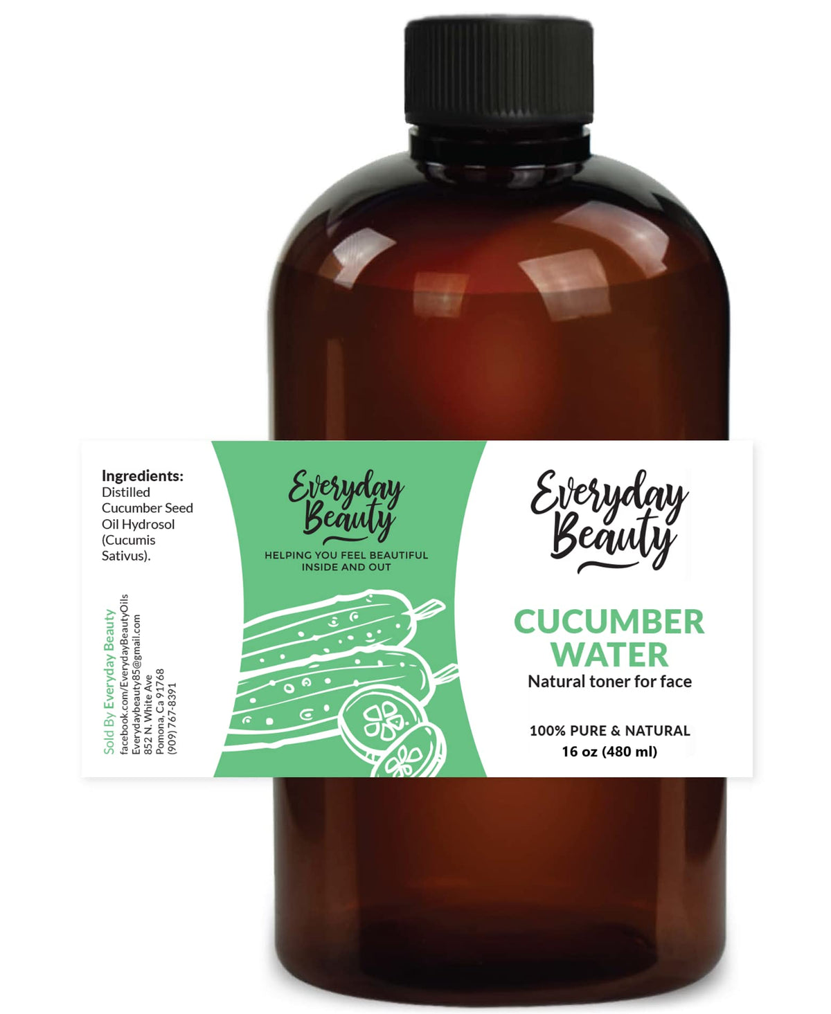 Cucumber Hydrosol Facial Toner By Everyday Beauty - 16 Oz All Natural Hydrating Spray Mist