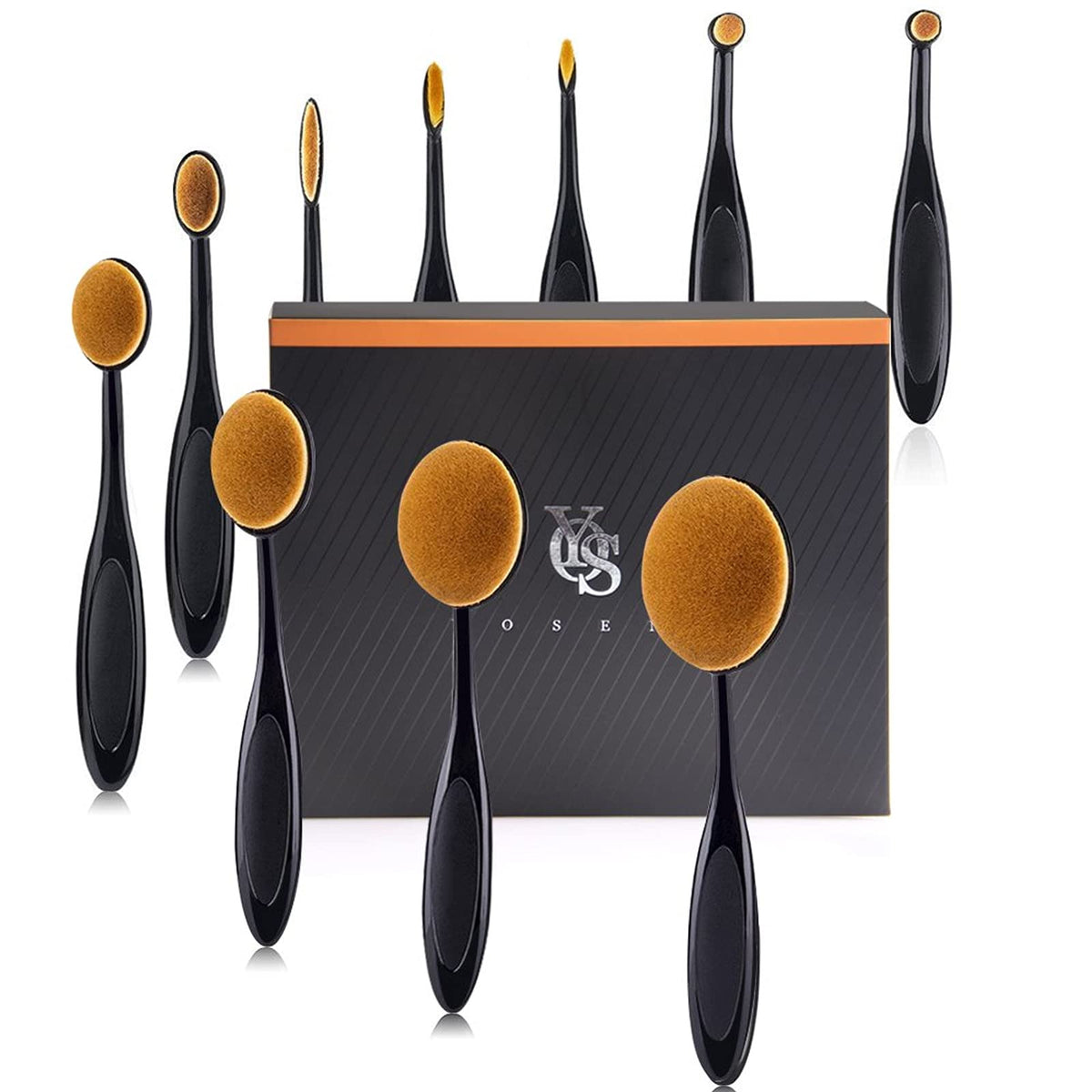 Yoseng 10 Pcs Oval Makeup Brushes Set - Professional Foundation, Contour, Concealer Tools, Black