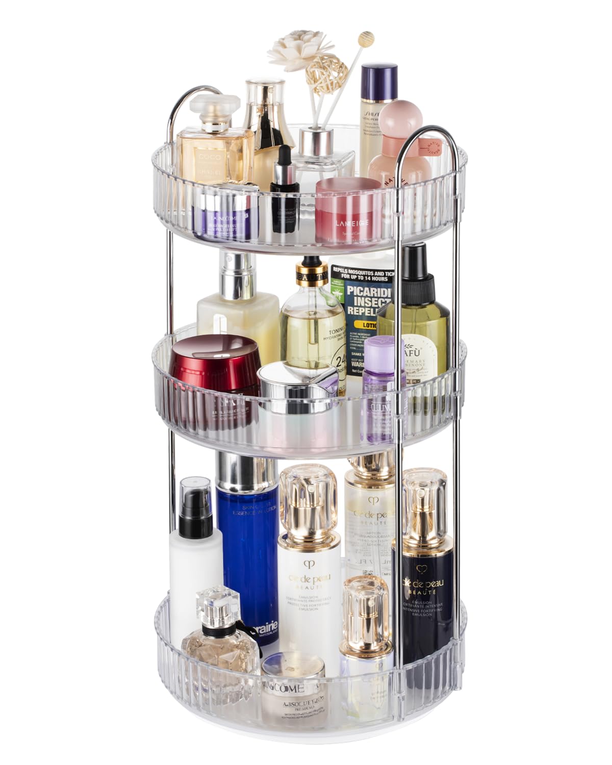 Argox 360° Rotary Makeup Organizer - Transparent White 3-Tier Skincare & Makeup Storage