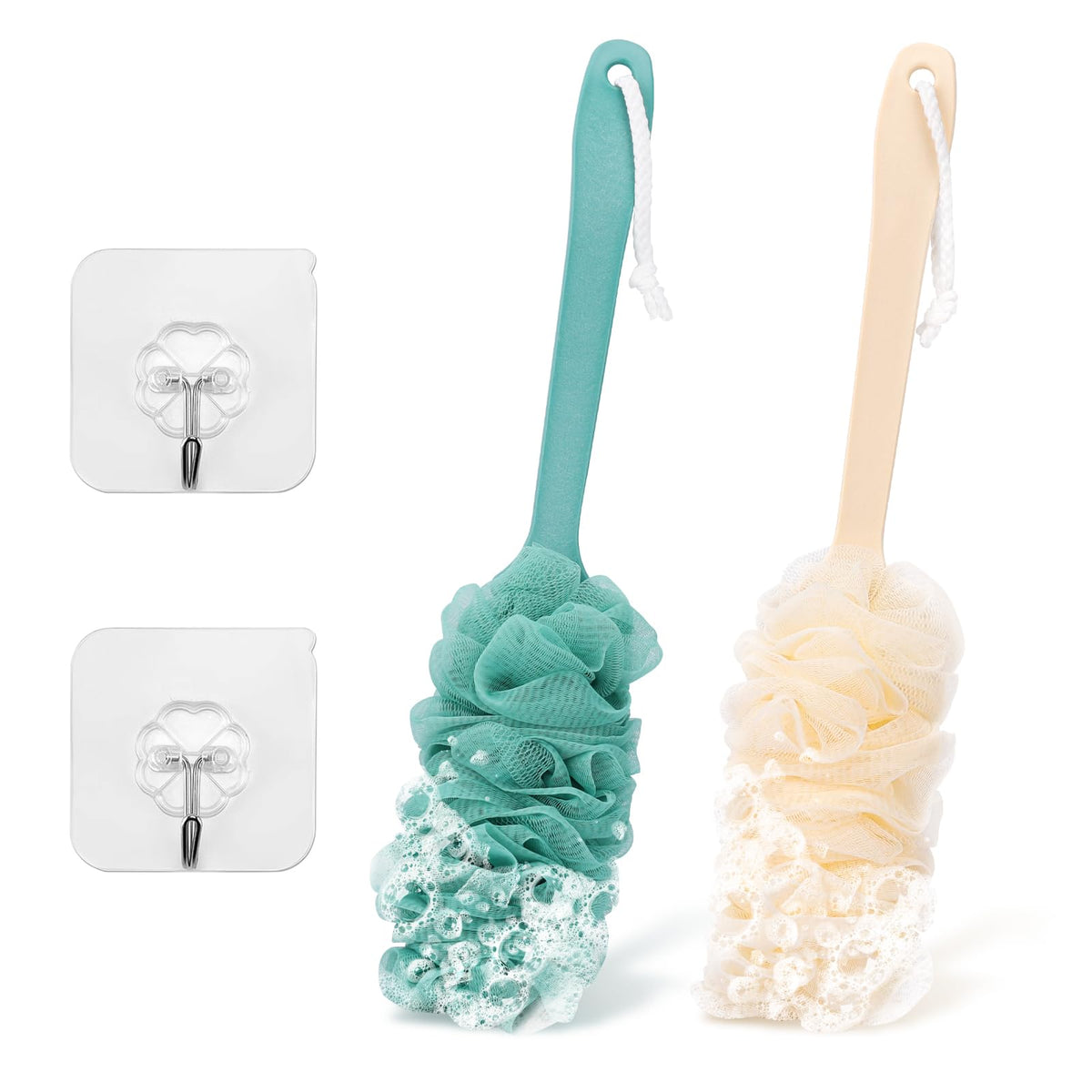 Nicemovic 2-Pack Back Scrubber Loofah With Long Handle - Exfoliating Shower Brush For Men & Women