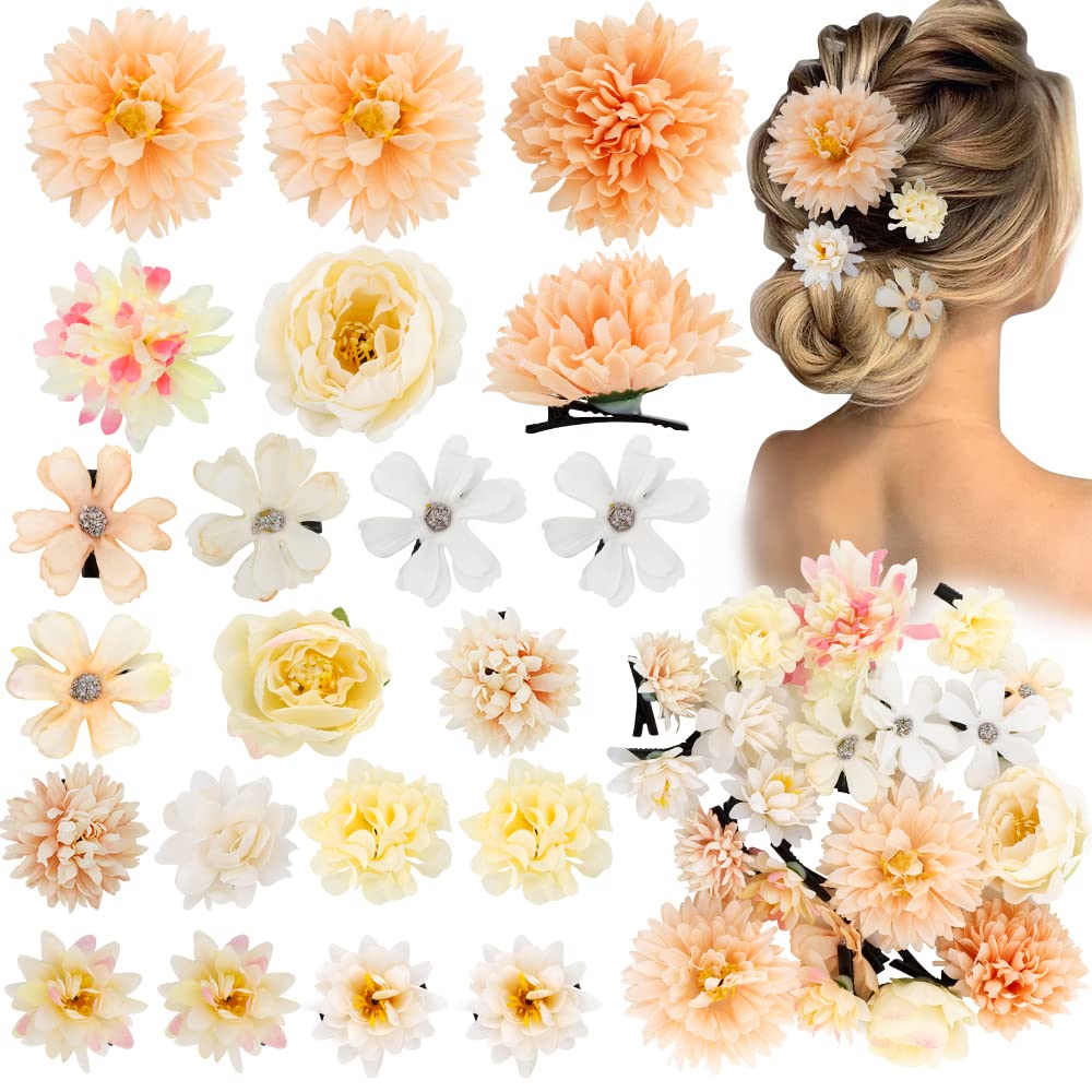 AHONEY Bohemian Yellow Flower Hair Accessories - 20 Pieces Chiffon Clips & Pins for Women