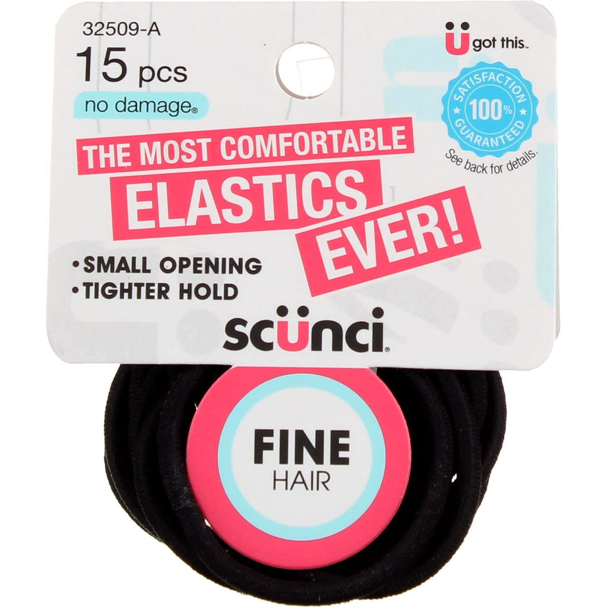 Scunci Fine Hair Elastics - Black Nylon Hair Ties, Pack Of 2, 1 Count