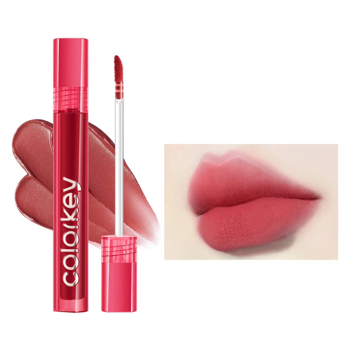 Colorkey Airy Velvet Lip Tint, Waterproof Matte Lip Stain, R608 Caramel Red, Longwear 3G