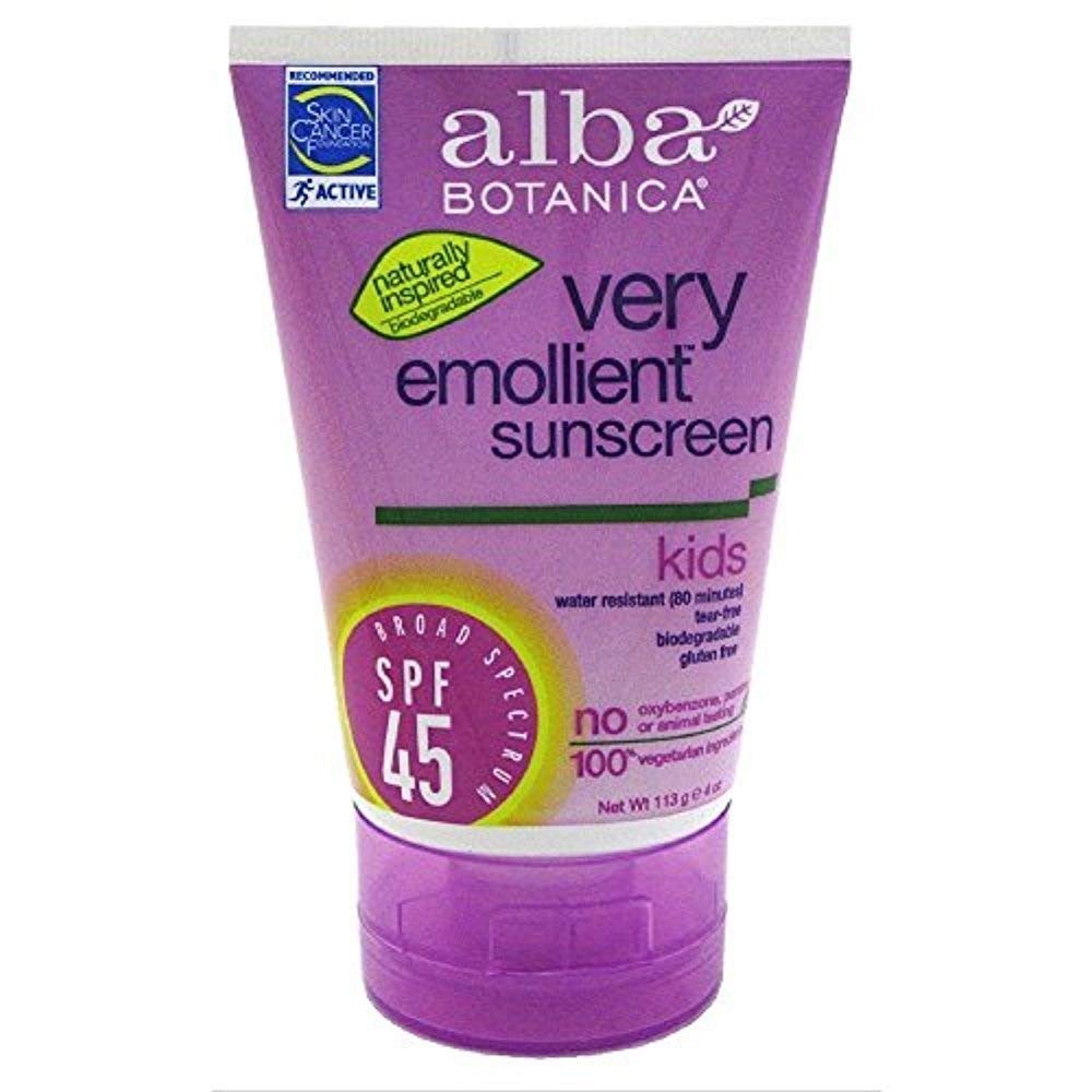 Alba Botanica Kids Sunscreen Spf 45 - Very Emollient, 4 Oz (Pack Of 5), Yellow