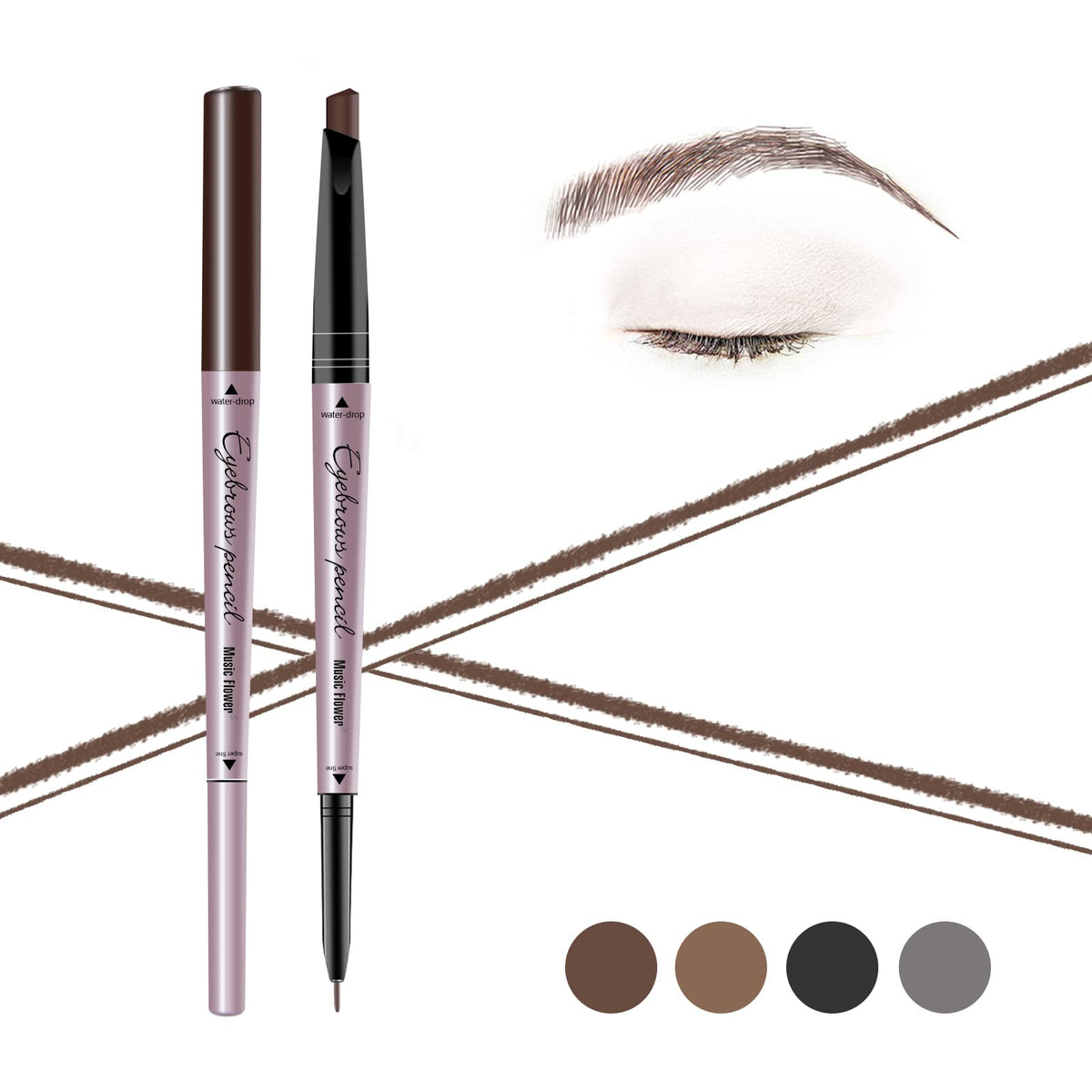 Music Flower Waterproof Double Ended Eyebrow Pencil, Dark Brown, Long-Lasting Eye Makeup, 1 Count