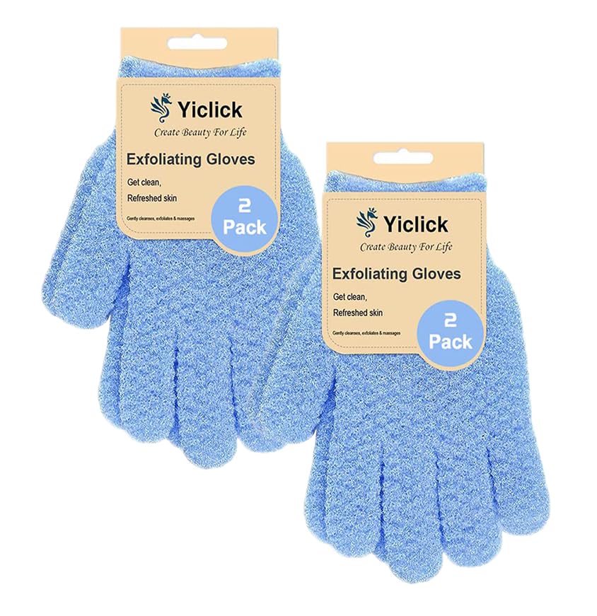 Yiclick Heavy Exfoliating Gloves, Body Scrubber For Dead Skin Removal, 4-Pack, Grey