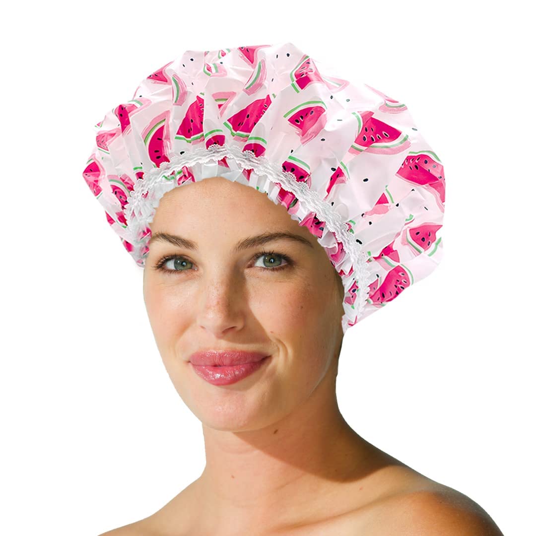 Betty Dain Reusable Shower Cap, Waterproof Elastic Hair Cap For All Lengths - One In A Melon