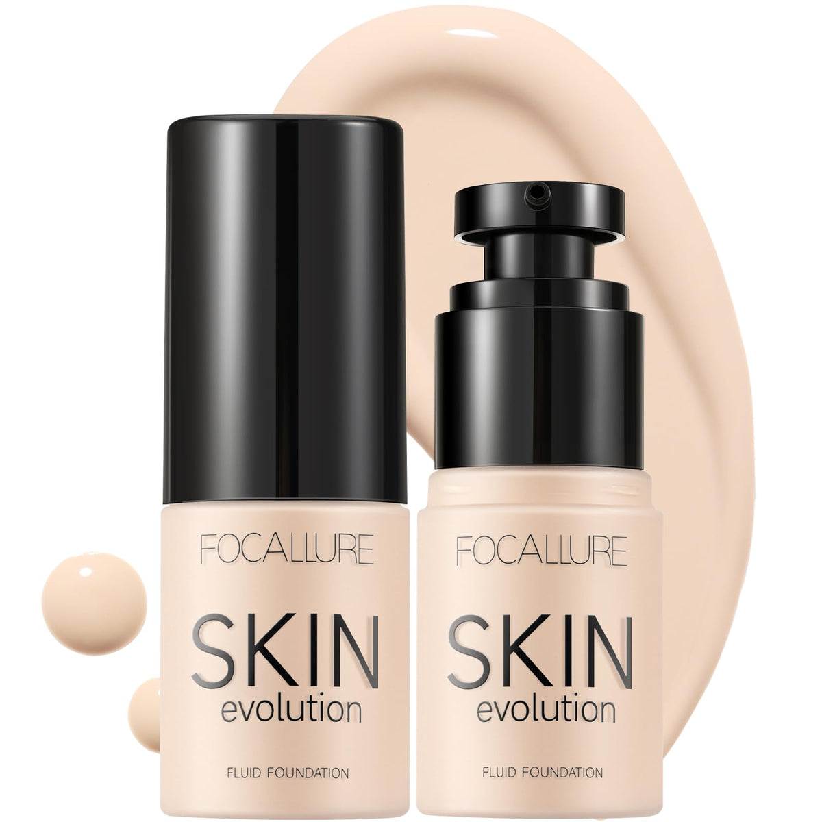 Focallure Liquid Foundation & Concealer, Full Coverage, Waterproof, Oil-Control, Alabaster, 2 Pack