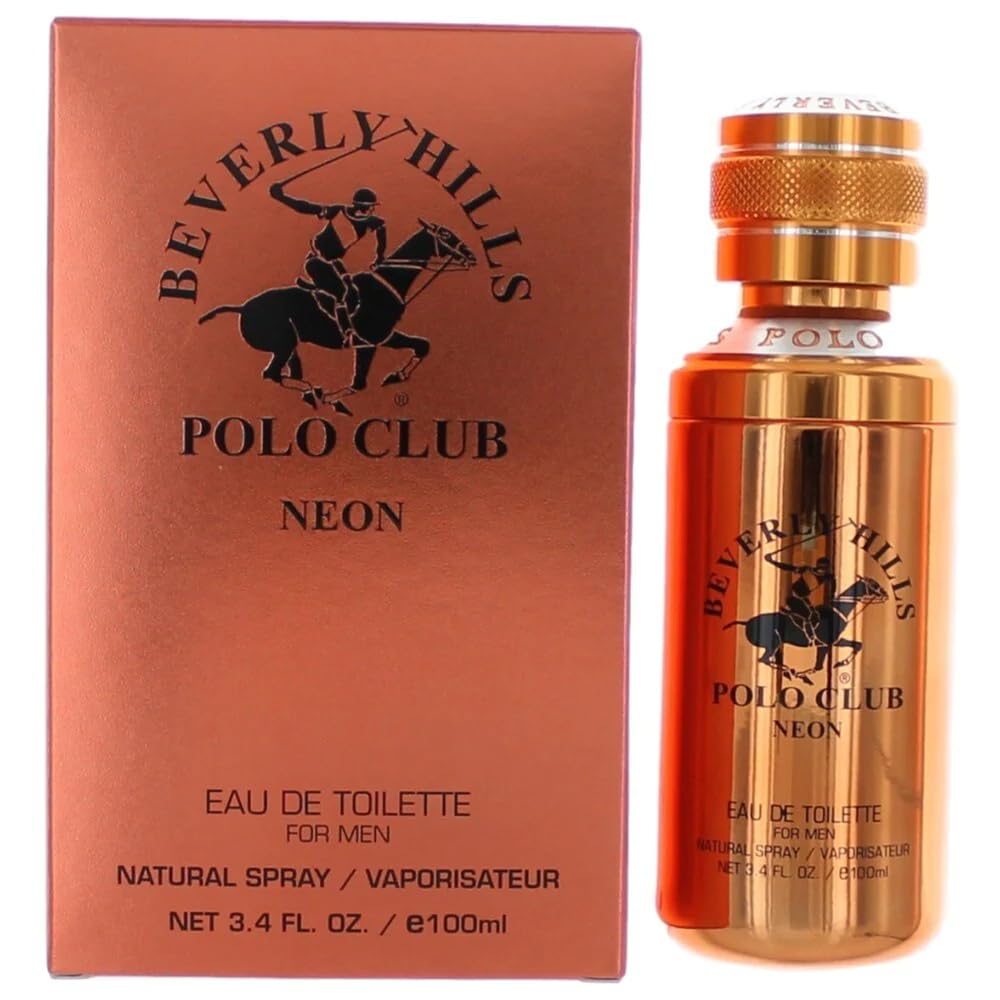 Beverly Hills Polo Club BHPC Neon Eau De Toilette for Men, Fresh Mint & Black Currant, 3.4oz EDT – Energizing Fragrance