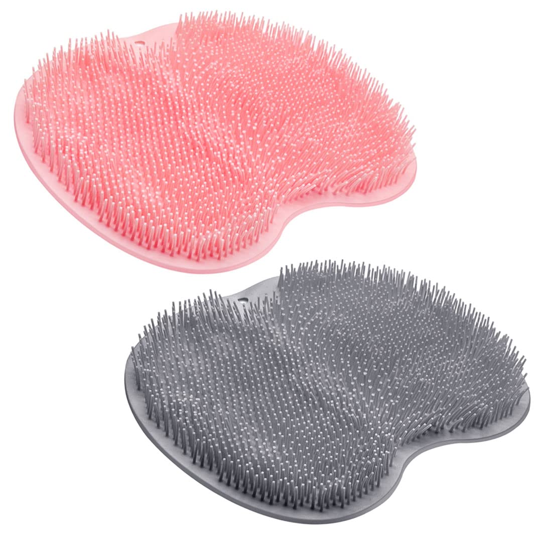 Szzyxd 2Pack Shower Foot Scrubber Mat - Silicone Back Washer With Suction Cups, Pink & Gray