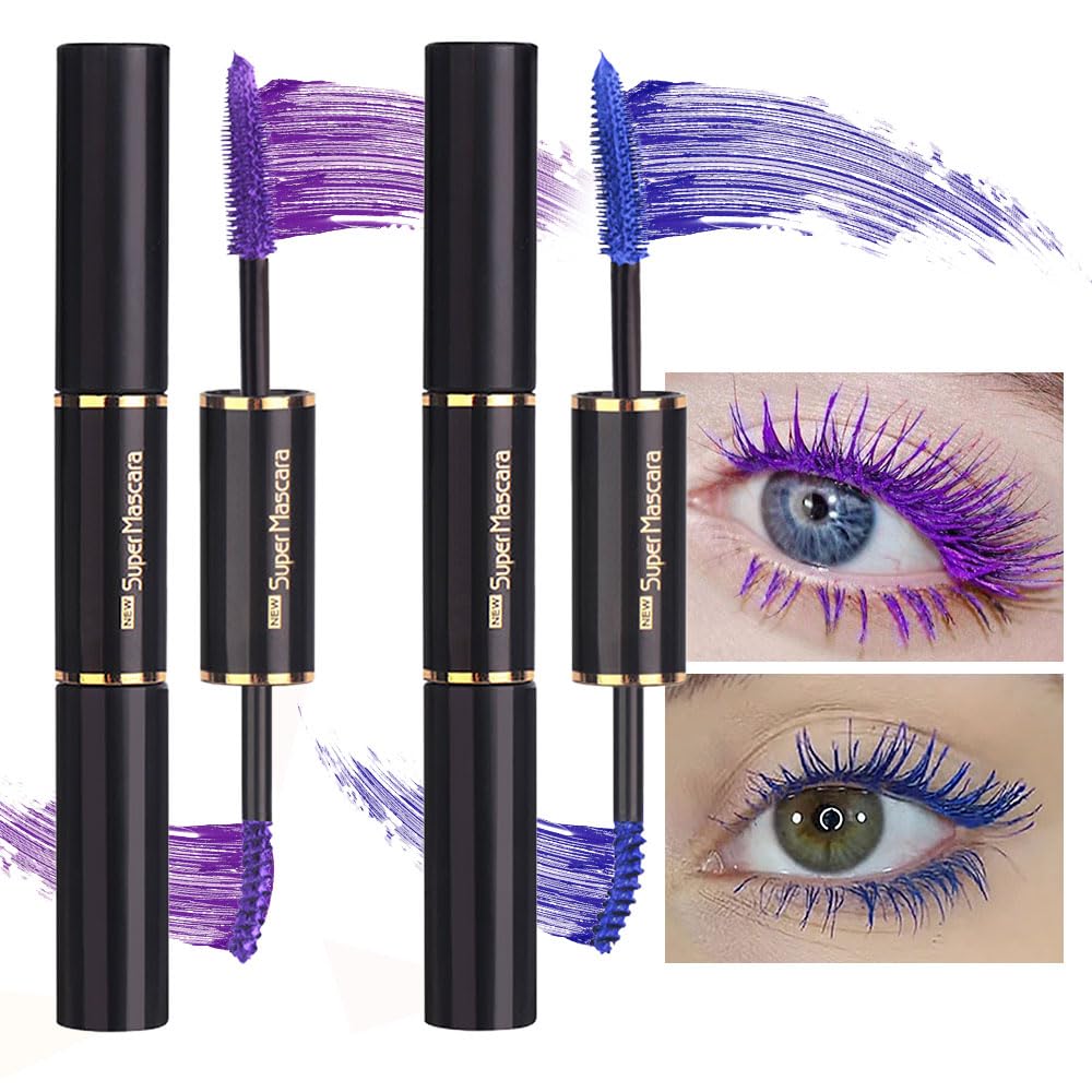 Bingbrush Double-Ended Colored Mascara Set, Waterproof, Vegan, 2 Pcs Purple & Blue