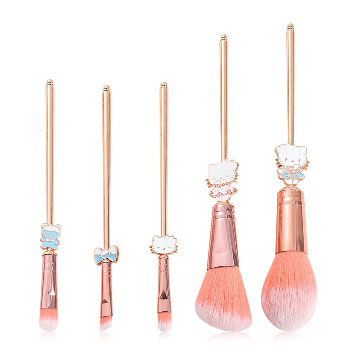 WeChip 5PCS Cute Cat Makeup Brush Set with Pink Bag - Perfect for Women & Girls