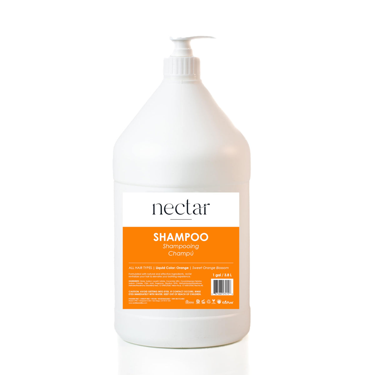 World Amenities Nectar Shampoo 1 Gallon - Sweet Orange Blossom Scent, Hotel & Airbnb Use